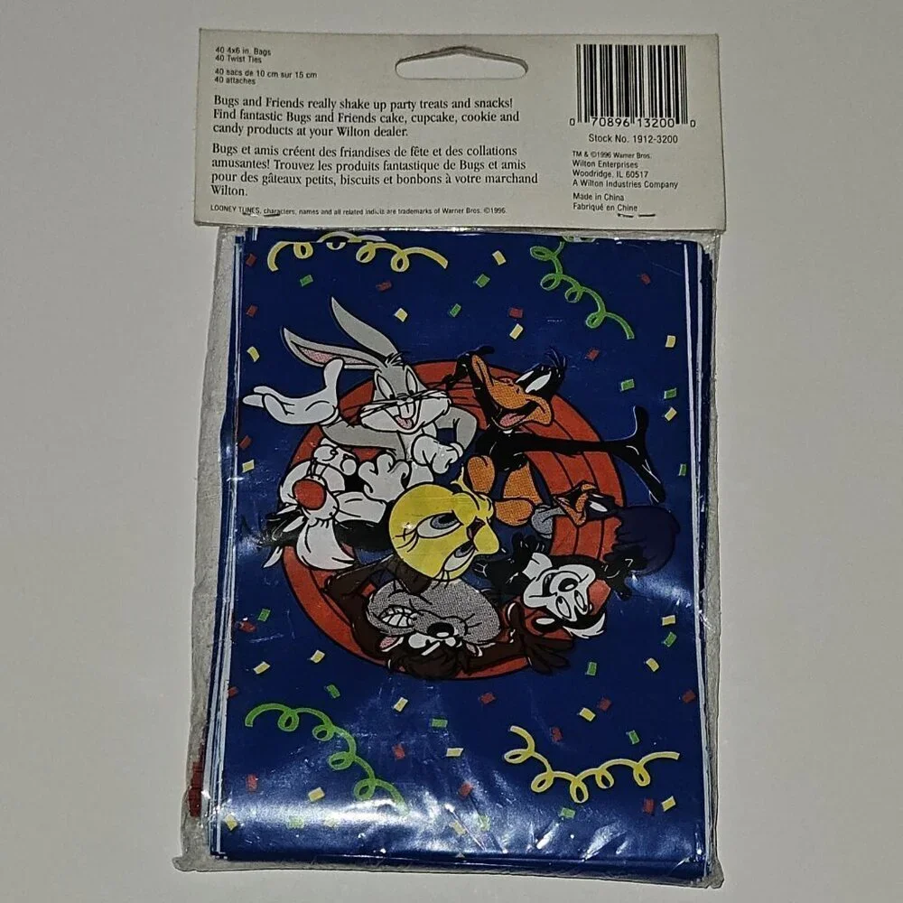 VTG NOS Looney Tunes Party Favor Treat Bags Ties (40 pk) Wilton Bugs Taz Daffy